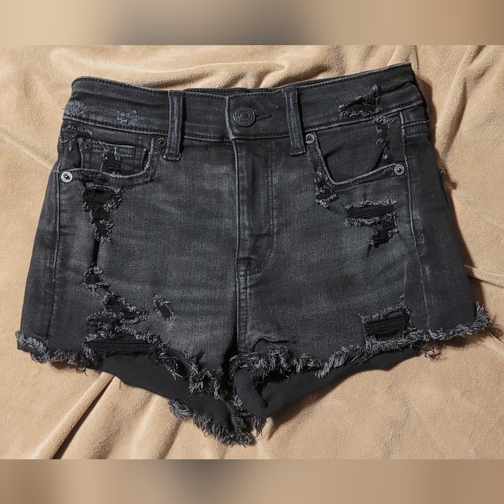 American Eagle Outfitters Ripped Black Denim Jean Shorts